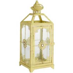 Hand Crafted Golden Lantern Pair Hexagonal Base Glass Panel Intricate Lattice Metalwork Domed Top <b>Candle</b> Warm Glow Ambient - Product Image 4