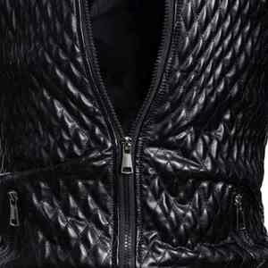<b>Men</b> Rugged Leather <b>Jacket</b> Stand Collar Casual Zip Front Breathable Quick Dry Durable Comfortable Outdoor Regular Fit Outerwear - Product Image 5