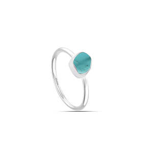 Anillo Minimalista de Plata 925 con Turquesa, Engaste de Bisel, Forma Geométrica, Unisex, para Uso Diario - Product Image 1