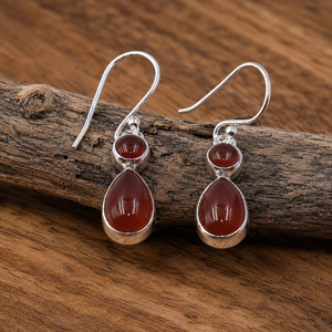 Pendientes colgantes de piedra doble de cornalina natural en forma de lágrima, plata de ley 925, chapados en oro rosa y oro amarillo, regalo de Navidad - Product Image 6