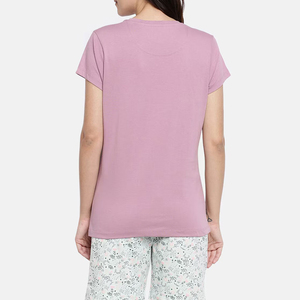 Ensemble d'été pour femmes, haut en coton rose à manches courtes et col rond avec imprimé floral, coupe ample décontractée, vêtements de printemps et d'été - Product Image 3