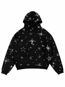 Sudadera con capucha personalizada de estilo urbano, de tejido grueso, con efecto desgastado por el sol, lavado ácido, estampado en relieve y pedrería - Product Image 3