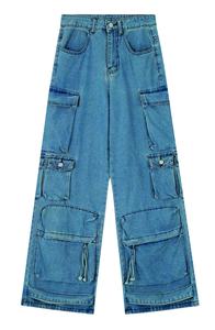 Pantalones de mezclilla Retro Unisex para mujer, pantalones holgados con múltiples bolsillos, estilo superior de brazo largo, ropa de calle informal ligera, diseño de manga larga - Product Image 6