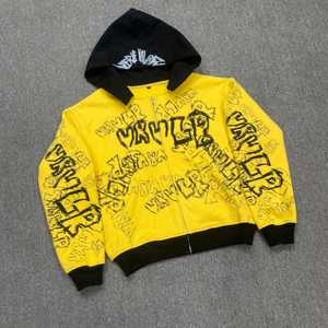 Sudadera con capucha y cremallera de algodón grueso lavado a la piedra, personalizada OEM para hombre, con estampado de logotipo DTG y acabado vintage con efecto degradado multicolor - Product Image 1