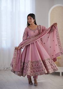 Pink Silk Salwar Kameez With Embroidery Work <b>Ankle</b>-Length Regular Fit Traditional Indian Pakistani Wedding Wear Women's Clothing - Product Image 2