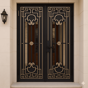 Portes d'entrée traditionnelles en fer forgé KHP, portes battantes manuelles, extérieures, antivol, sécuritaires, décoratives, en métal - Product Image 1