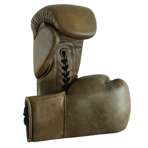 Gants de boxe en cuir PU avec lacets et sangle de poignet réglable, personnalisables pour l'entraînement des adultes, couleur marron - Product Image 3
