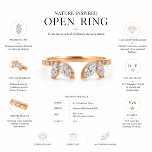 Marquise Lab Grown Diamond VVS Clarity IGI Certified Nature Inspired Open Engagement <b>Ring</b> 10K Rose Gold Floral Leaf Design Fine - Product Image 5