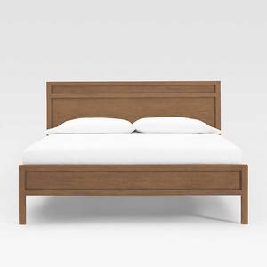 Shaker Style Teak Wood Bedstead Recessed Panel <b>Headboard</b> Classic Platform <b>Bed</b> with Square Legs - Product Image 1
