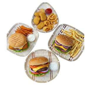 Juego de 4 bandejas ovaladas rectangulares hechas a mano en Vietnam para servir té, aperitivos, pasteles de bambú, 23 cm, acabado natural, redondas para nueces - Product Image 2
