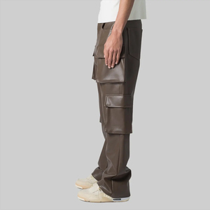 Pantalon en cuir tendance pour homme, nouveau design, avec poche latérale, prix bas, coupe droite. - Product Image 6