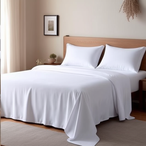Ensemble de draps de lit en percale blanche de style américain 210 TC, comprenant des draps plats et ajustés, taille Queen, ensemble de 4 pièces pour la maison et l'hôtel - Product Image 3