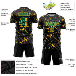 Ensemble de maillots de football personnalisés noir et jaune à motif craquelé, imprimé par transfert thermique, respirant, anti-humidité, unisexe, adulte, manches courtes - Product Image 4