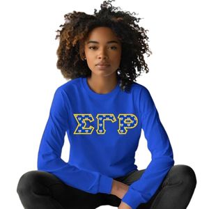 T-shirt à manches longues en sergé bleu avec écusson Sigma Gamma Rho et lettres, col rond, pour femme, sororité grecque, vêtement de campus personnalisé - Product Image 2
