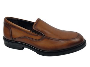 Mocasines de Cuero Genuino Color Marrón Tabaco, Punta Redonda, Sin Cordones, Suela de Goma Acolchada, Color Sólido, Para Todas las Temporadas - Product Image 1