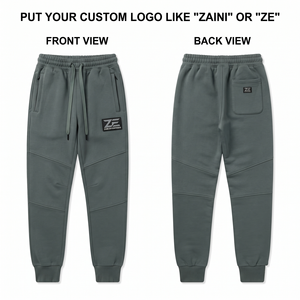 320 GSM Cotton <b>Polyester</b> Fleece <b>Men</b> <b>Jogger</b> Pant Olive Cut And Sew Panel Custom Silicone Rubber Patch Logo OEM ODM - Product Image 1