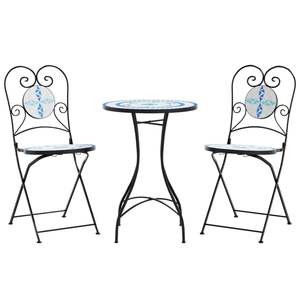 Conjunto de Muebles de Patio Estilo Bistro con Mosaico Azul y Blanco, Estructura de Hierro con Recubrimiento en Polvo y Baldosas de Cerámica - Product Image 2