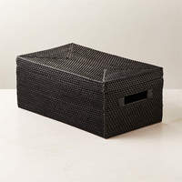 100% naturel tissé à la main rectangulaire noir rotin boîte pour légumes Fruits boulangerie organisateur Minimal rustique Vintage décor pour la maison