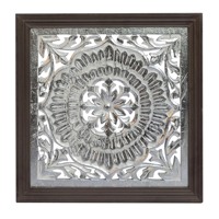 Panel Decorativo de Pared de Madera Tallada en MDF de Diseño Antiguo de 45 x 45 cm, de Fabricante Indio, Color Gris Quemado, Forma Cuadrada
