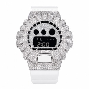 Luxury Women's Round Quartz <b>Watch</b> With Rhinestone Stainless Steel Case White Silicone Band - Product Image 5