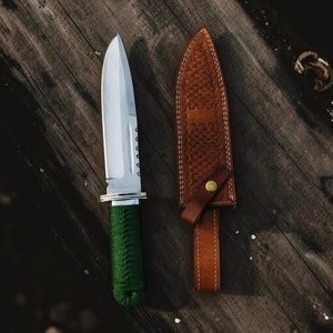 Cuchillo Bowie de Supervivencia de Hoja Fija de Acero Inoxidable Hecho a Mano con Borde Dentado, Punta Caída, Empuñadura Envuelta en Cordón y Funda con Presilla para Cinturón - Venta al por Mayor - Product Image 3