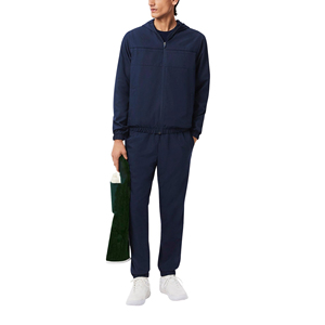 Ensemble de survêtement pour homme en coton 100% écologique bleu marine uni pour l'hiver, avec capuche et cordon de serrage, 2 pièces, veste décontractée et pantalon long - Product Image 1