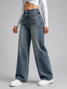 Loose Fit Denim Pants <b>Elastic</b> <b>Waist</b> Wide Leg Casual Blue <b>Jeans</b> Comfortable Soft Fashion Women Trousers for Travel and Everyday - Product Image 4