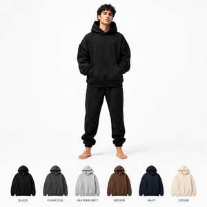 Sweat à capuche personnalisé en coton épais pour homme, coupe oversize, épaules tombantes, couleur noire, impression de logo personnalisée, fabricant OEM ODM - Product Image 2