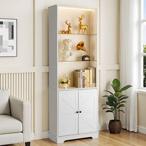 Mobile Vetrina FCH a 3 Ripiani con Illuminazione LED, 2 Ante, Base Curva a Z, 60*23.5*180cm, per Soggiorno - Product Image 1