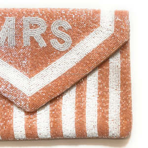 Bolso de Noche MRS Hecho a Mano con Cuentas de Seda, Color Blanco Rústico a Rayas, Cierre Magnético, Duradero, Portátil, Plegable, Capacidad de 1L - Product Image 3