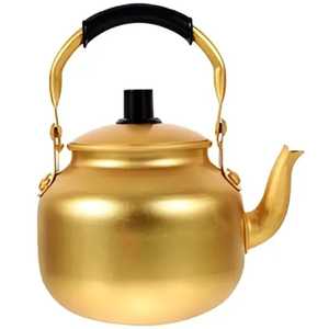 Bouilloire vintage en cuivre avec corps arrondi, bec courbé, couvercle bombé, petit bouton, poignée en métal ornée, finition patinée, artisanale, style antique - Product Image 2