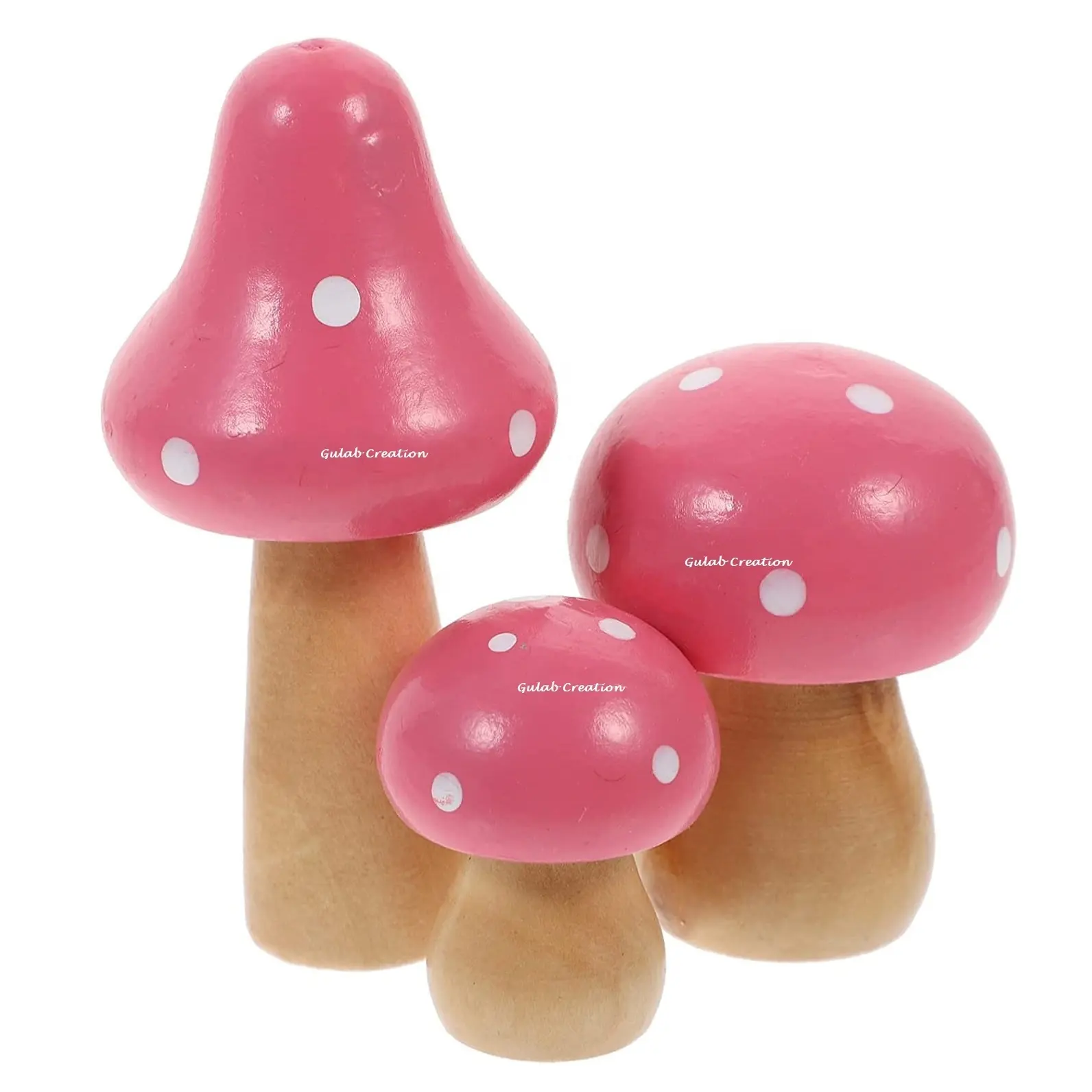 Decorativo intagliato a mano in legno massello di Mango rosa e bianco punteggiato top scultura di funghi di ZAM ZAM IMPEX