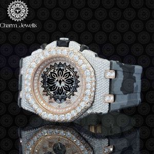 Charm_Jewells Luxury Unisex Watch 40mm Stainless Steel Case Silicone Band Analog Mechanical Movement <b>Chronograph</b> Diamond - Product Image 2