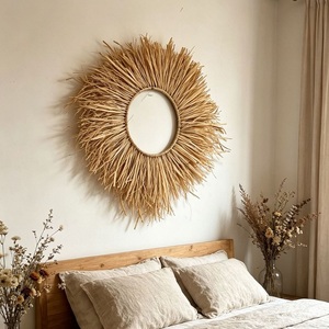 Espejo Cosmético Redondo de Rafia Natural para Montar en la Pared, Marco Tejido a Mano, Espejo Decorativo para Dormitorio o Baño - Product Image 3