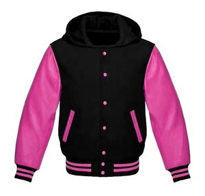 Sudadera con Capucha de Lana para Hombre, Chaqueta Bomber Varsity de Béisbol con Mangas de Cuero Genuino, Bordado Personalizado en la Parte Delantera, Impermeable - Product Image 3