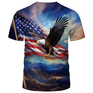 เสื้อยืดคอกลมแขนสั้นลายพิมพ์นกอินทรีธงชาติอเมริกันสำหรับผู้ชาย ทรงปกติ พิมพ์ลายแบบระเหิด สไตล์ลำลอง ผ้าฝ้าย ระบายอากาศได้ดี - Product Image 2