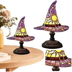 Cappello da strega realizzato a mano lampada in resina di vetro colorato per luce del cappello da mago gotico per Halloween Spooky lampada da tavolo da notte per camera da letto al coperto - Product Image 5