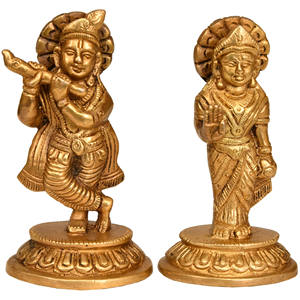 Sculpture artisanale en laiton de Radha Krishna de 3 pouces, pièce unique fabriquée à la main en Inde, Inde exotique RO63 pour offrir en cadeau - Product Image 1