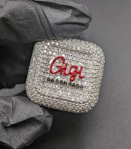 Bague personnalisée en moissanite avec nom, bague signet carrée pavée, bijoux hip-hop personnalisés, bague de luxe tendance, cadeau - Product Image 1