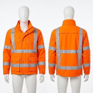 Custom Logo High <b>Vis</b> 300D Oxford Fabric 300 GSM Heavy <b>Orange</b> Waterproof Work <b>Jacket</b> Silver Reflective Tape Panel CE Certified - Product Image 4