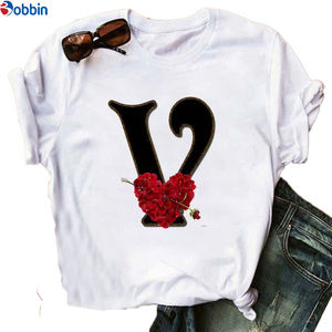 Camiseta con estampado del alfabeto inglés para mujer de talla grande, nueva camiseta de verano para parejas, transpirable, con letras y estilo dulce, Unisex - Product Image 4