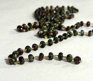 Cadena de cuentas de unakita natural de 8 mm, cadena de rosario envuelta en alambre chapado en oro, suministros para la fabricación de joyas DIY - Product Image 4