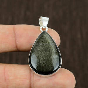 Colgante de Plata de Ley 925 de calidad caliente hecho a mano obsidiana de brillo dorado para ella para regalos de compromiso o cumpleaños - Product Image 5