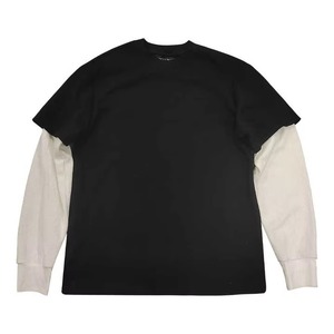 Camiseta de Manga Larga Negra para Hombre con Mangas en Contraste de Punto Waffle Crema, Cuello Redondo, Corte Regular Informal - Product Image 5