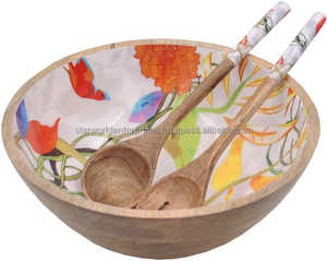 ชามไม้อะคาเซียมะม่วงพร้อมช้อนชุดส่งออกเคลือบเคลือบสำหรับเครื่องครัวจากผู้ผลิตอินเดีย - Product Image 1