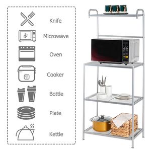 Scaffale da Cucina HODELY in Ferro Battuto Grigio Argento a Quattro Ripiani con Superficie a Rete per Unità e Scaffali di Stoccaggio - Product Image 5