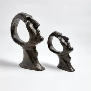 Modern Bronze Sculpture Abstract Face Art Decor Tabletop Statement Piece Handmade Irregular Shape Living Room Design - Product Image 2