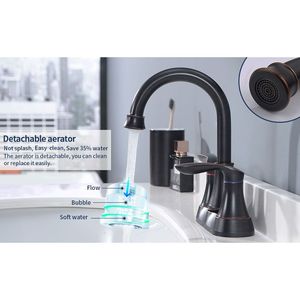 Rubinetto da Bagno in Bronzo Oliato da 4 Pollici con Scarico a Scomparsa e Tubi di Alimentazione, Miscelatore a 2 Maniglie per Lavabo - Product Image 5