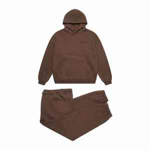 Ensemble de survêtement marron à capuche pour homme, couleur unie, coupe décontractée, pantalon long en coton avec poche avant - Product Image 6