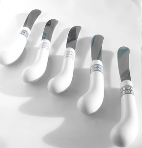 Elegant <b>Cheese</b> <b>Knife</b> <b>Set</b> With White Handles And Stainless Steel Blades Dishwasher Safe For Kitchen Use And Dining Use - Product Image 1